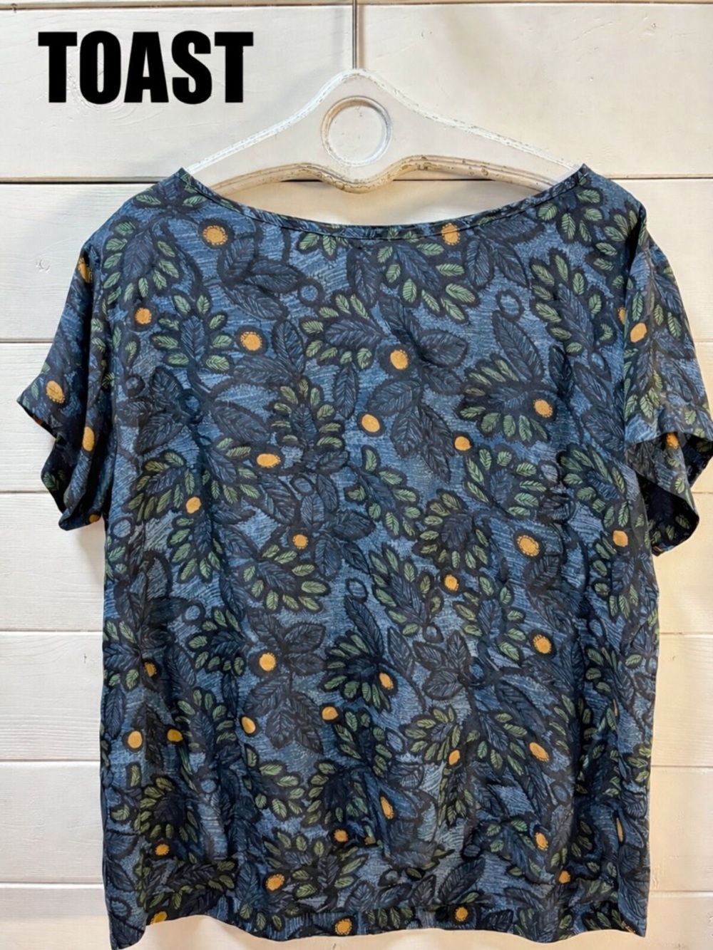 TOAST Blue & Green Botanical Print Silk Top Size 16